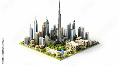 Pixel Art Isometric View Of Dubai Cityscape