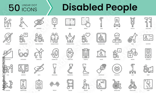 Set of disabled people assistance icons. Line art style icons bundle. vector illustration