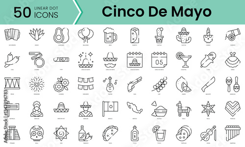 Set of cinco de mayo icons. Line art style icons bundle. vector illustration