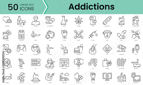 Set of addictions icons. Line art style icons bundle. vector illustration