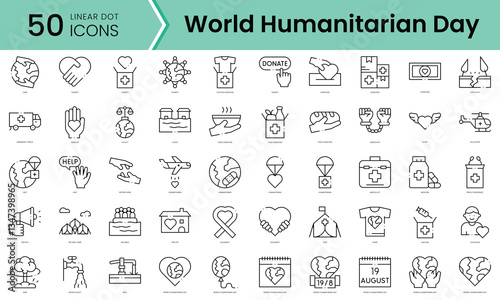 Set of world humanitarian day icons. Line art style icons bundle. vector illustration