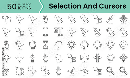 Set of selection and cursors icons. Line art style icons bundle. vector illustration
