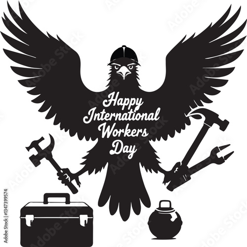 Happy International Workers Day T-Shirt Design Silhouette Vector Illustration Art-06