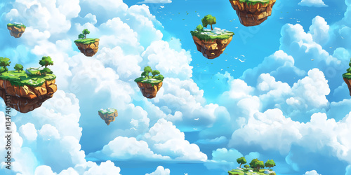 Dreamy Floating Sky Land - seamless pattern