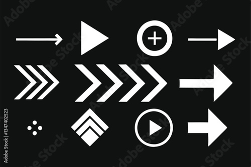 Set of White Arrow Icons on Black Background