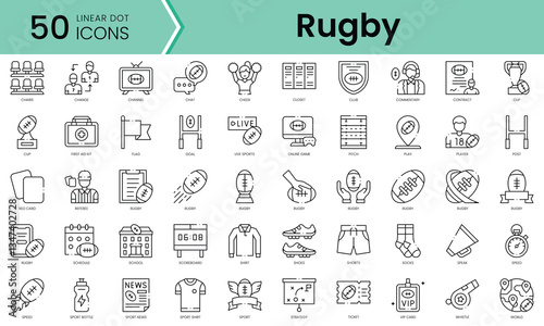 Set of rugby icons. Line art style icons bundle. vector illustration