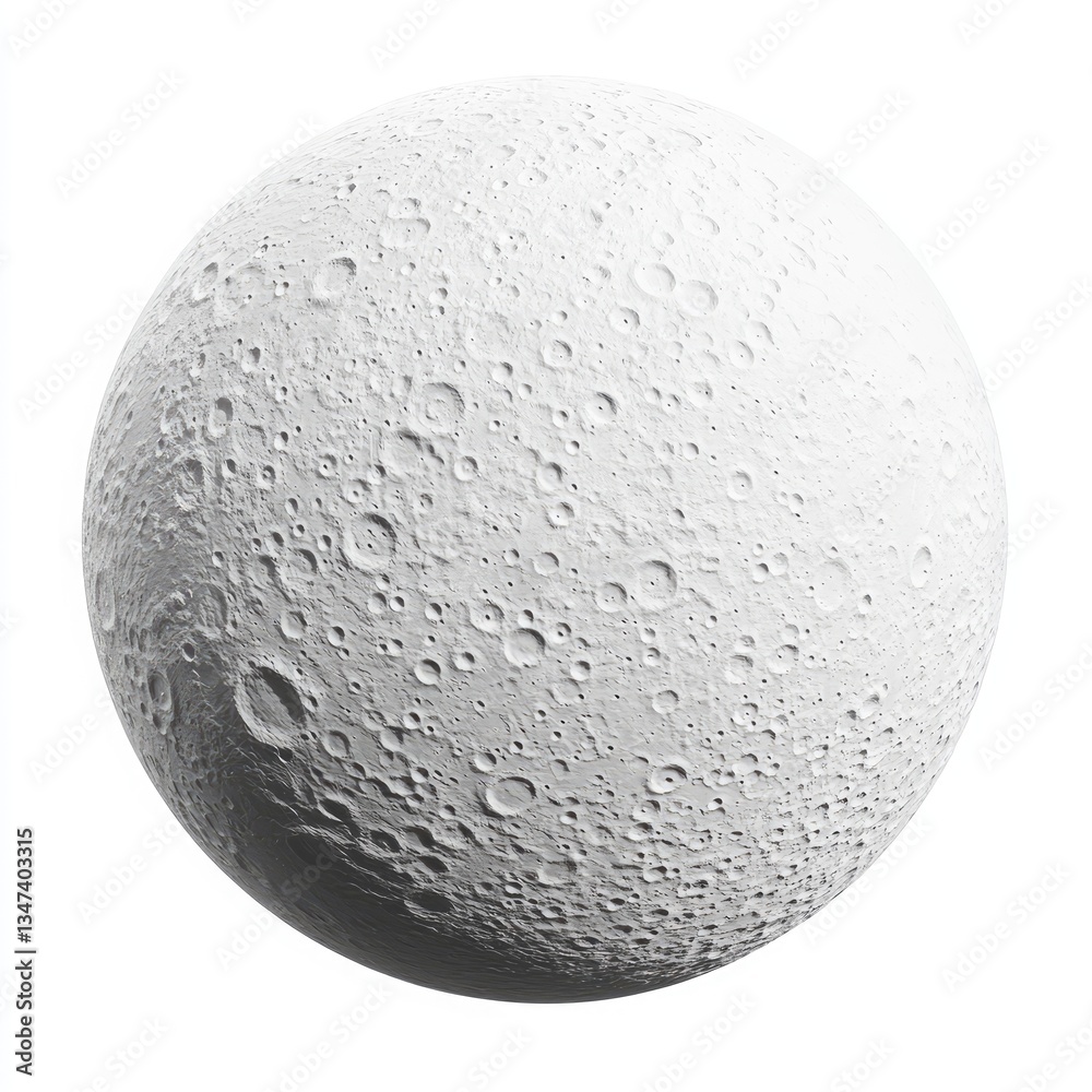 Detailed, realistic depiction of the moon's surface. It shows craters and texture Detailed, realistic depiction of the moon's surface. It shows craters and texture