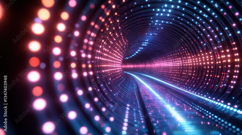 Fototapeta premium Luminous tunnel effect, swirling colors, red-blue spectrum, and vibrant glow