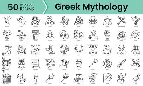 Set of greek mythology icons. Line art style icons bundle. vector illustration