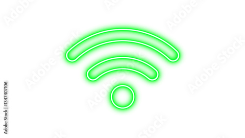 Neon symbol wifi icon green color glow with transparent background