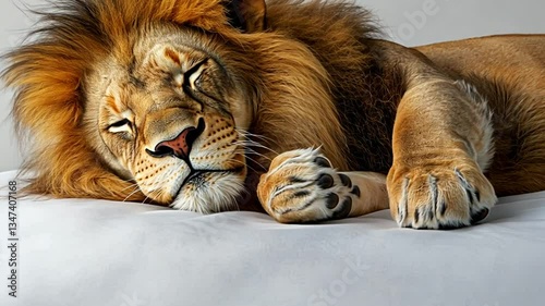 Majestic Lion Taking a Peaceful Nap: Close-Up Portrait of a Sleeping Lion on white background