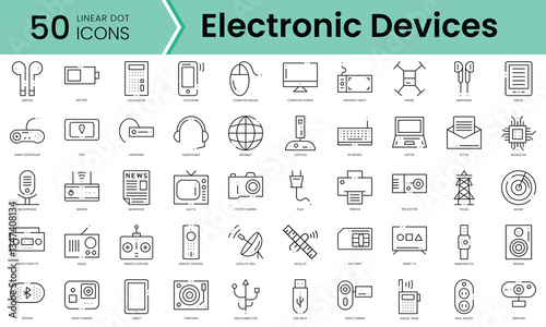 Set of electronic devices icons. Line art style icons bundle. vector illustration