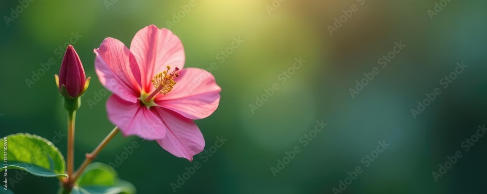 Obraz premium Delicate flower with delicate stem and leaves, flower, minimalist