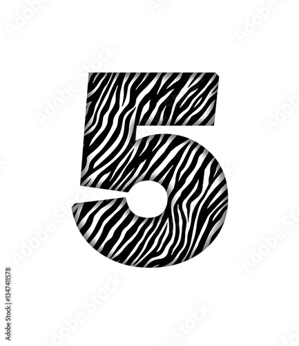 Obraz na plátne 5 number letter text typography Zebra black white pattern textile font transpare