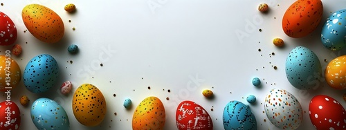 Colorful Arrangement of Hand-Painted Eggs Displayed for Spring Celebration Fe...