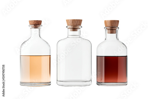 Three sealed bottles with different contents, cut out transparent