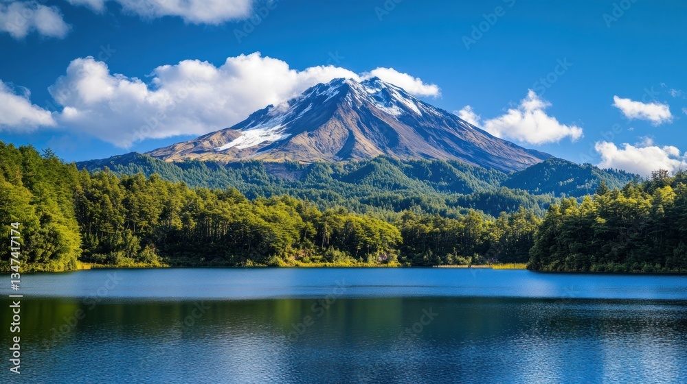 Majestic Snow-capped Mountain Reflecting on a Serene Lake Majestic Snow-capped Mountain Reflecting on a Serene Lake