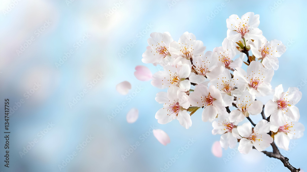 Beautiful Blossoming Cherry Branches Against A Light Blue Spring Sky Beautiful Blossoming Cherry Branches Against A Light Blue Spring Sky