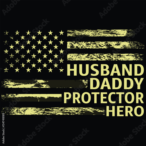 Husband Daddy Protector Hero Fathers Day Camo American Flag T-Shirt