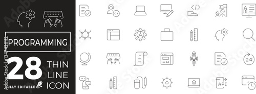Programming Icon set of web and mobile in thin line style. Coding Icons & Symbols Containing  Code, api, programmer, developer, information technology, coder and more