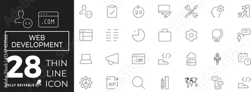 Web development Icon set of web and mobile in thin line style. Programming Icons & Symbols Containing  Code, api, programmer, developer, information technology, coder and more