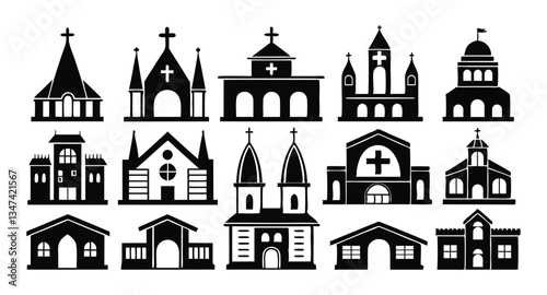 Church silhouette vector illustration showing an architectural landmark in a city skyline