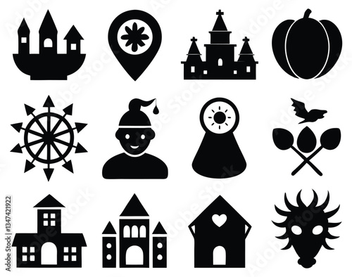 Set of vector icons of churches and buildings in various styles