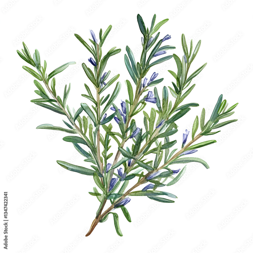 Obraz premium Branch of rosemary watercolor clipart 