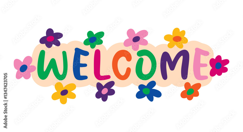 Fototapeta premium welcome lettering with flowers. vector illustration