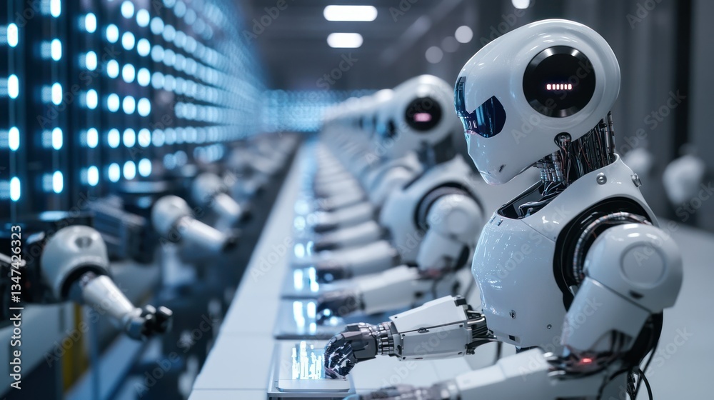 Fototapeta premium Robots working in a futuristic factory.