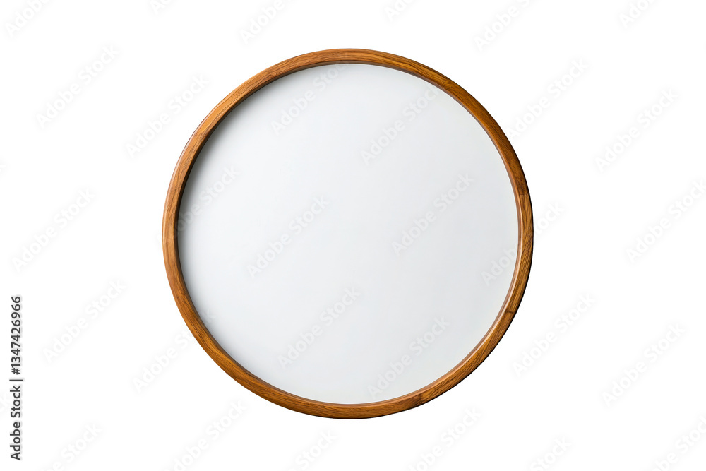 Round Wooden Framed Mirror, Isolated Home Decor Object, cut out transparent Round Wooden Framed Mirror, Isolated Home Decor Object, cut out transparent