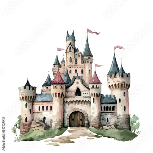 Wallpaper Mural Castle with a large gate and a flag on top. The castle is white and has a red roof. Torontodigital.ca