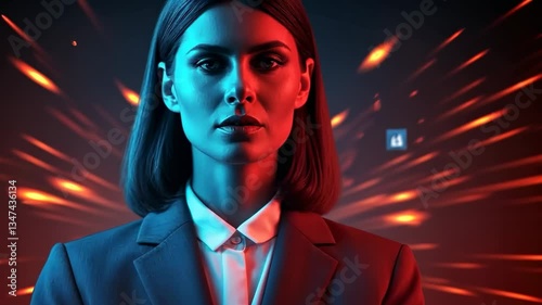 Wallpaper Mural Dynamic transformation: businesswoman with digital interface and fiery background Torontodigital.ca