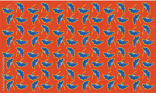 Motif sans couture fleur pétale bleu jaune fond rouge vecteur printemps textile papier peint
