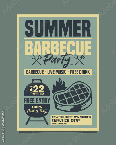 Summer barbecue party vertical flyer poster vector template design