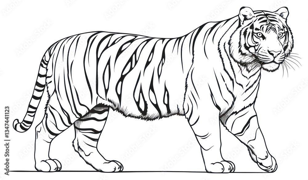 Fototapeta premium PNG Tiger outline sketch wildlife drawing animal.