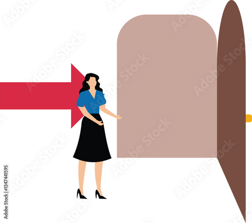 Businesswoman open the access to success door, success and achievement secret