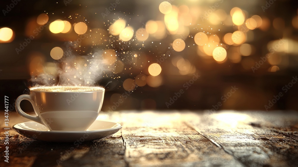 Obraz premium Warmth of a Cozy Coffee Cup on a Wooden Table