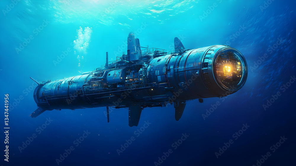 Obraz premium Submersible Spaceship Underwater Scene