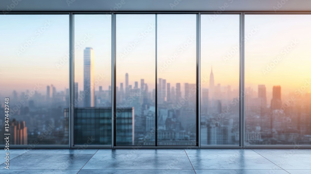 Fototapeta premium Sunrise Cityscape from Panoramic Office Window