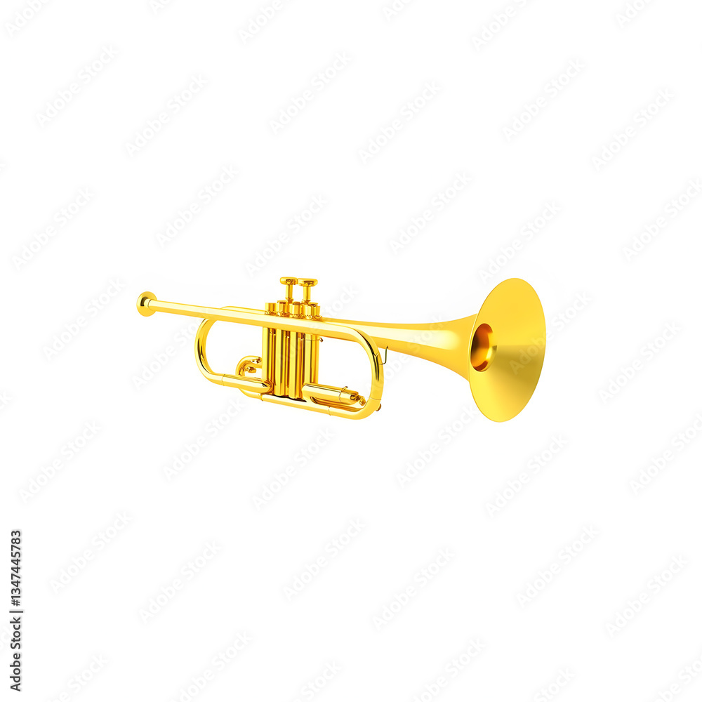 Obraz premium Gold classical trumpet on white background. Trendy fashion style. Minimal design art. 3d illustration. Generative AI