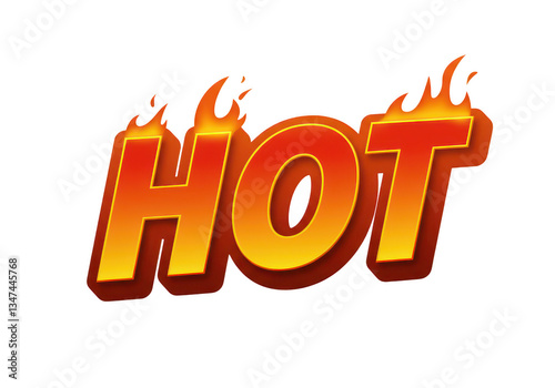 The word hot in fiery gradient with flames on a black background illustration image design graphic photo