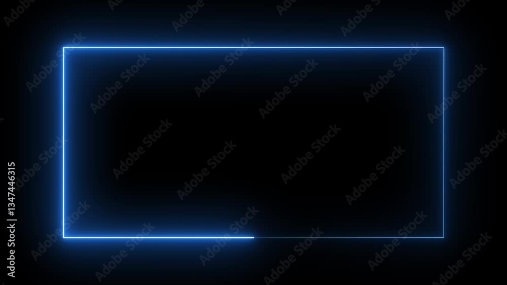Minimal glowing blue neon frame animation on black background seamless loop.