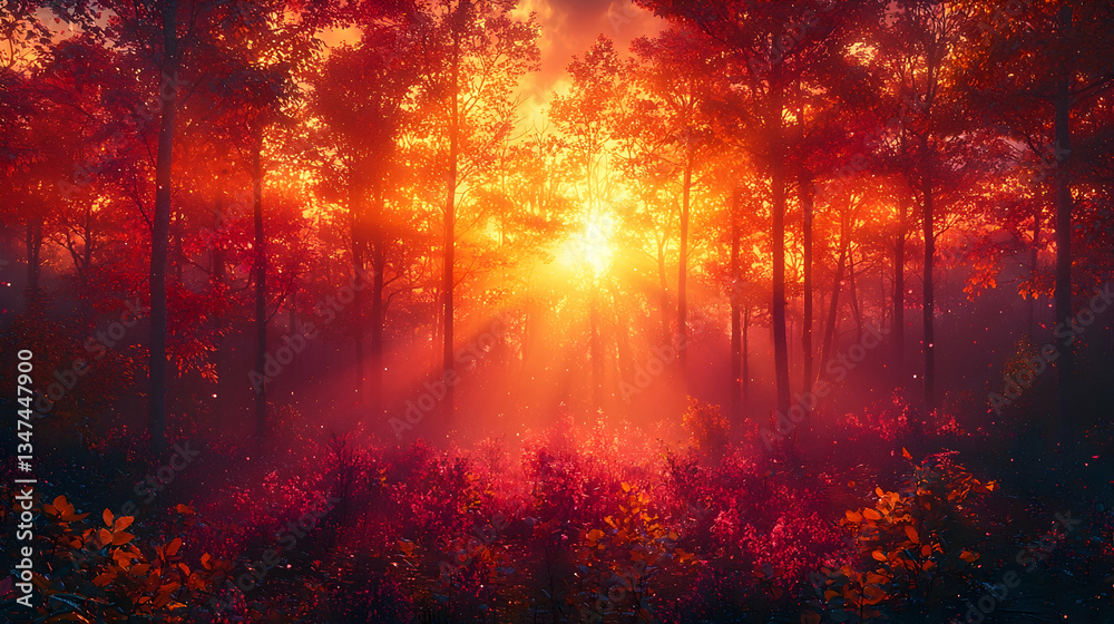 Obraz premium Colorful Sunset In Magical Forest
