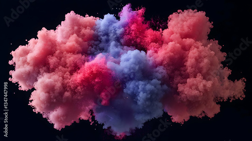 Abstract Colorful Explosion Of Pink Red And Blue Clouds On Black Background