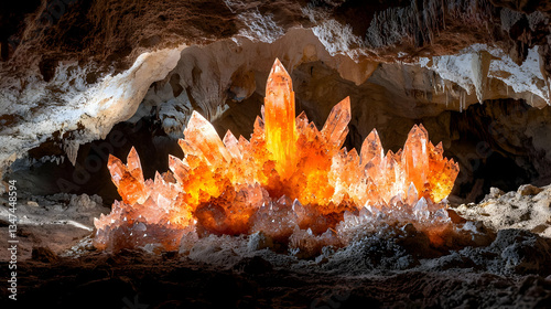 Orange And Pink Crystals In Cave