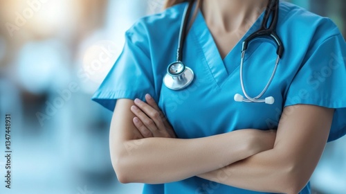 Confident Female Doctor with Stethoscope, Healthcare Professional Portrait