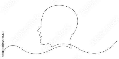 human head vector illustration in one continuous line drawing.one line drawing of human head.single line isolated on white background