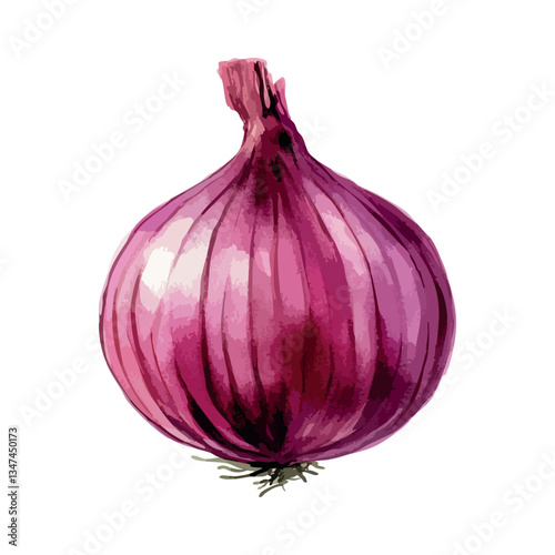 Large red onion with a stem. The stem is visible at the top of the onion.