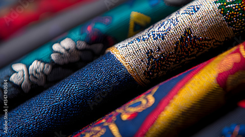 Close Up View Of Multi Colored Fabric Rolls